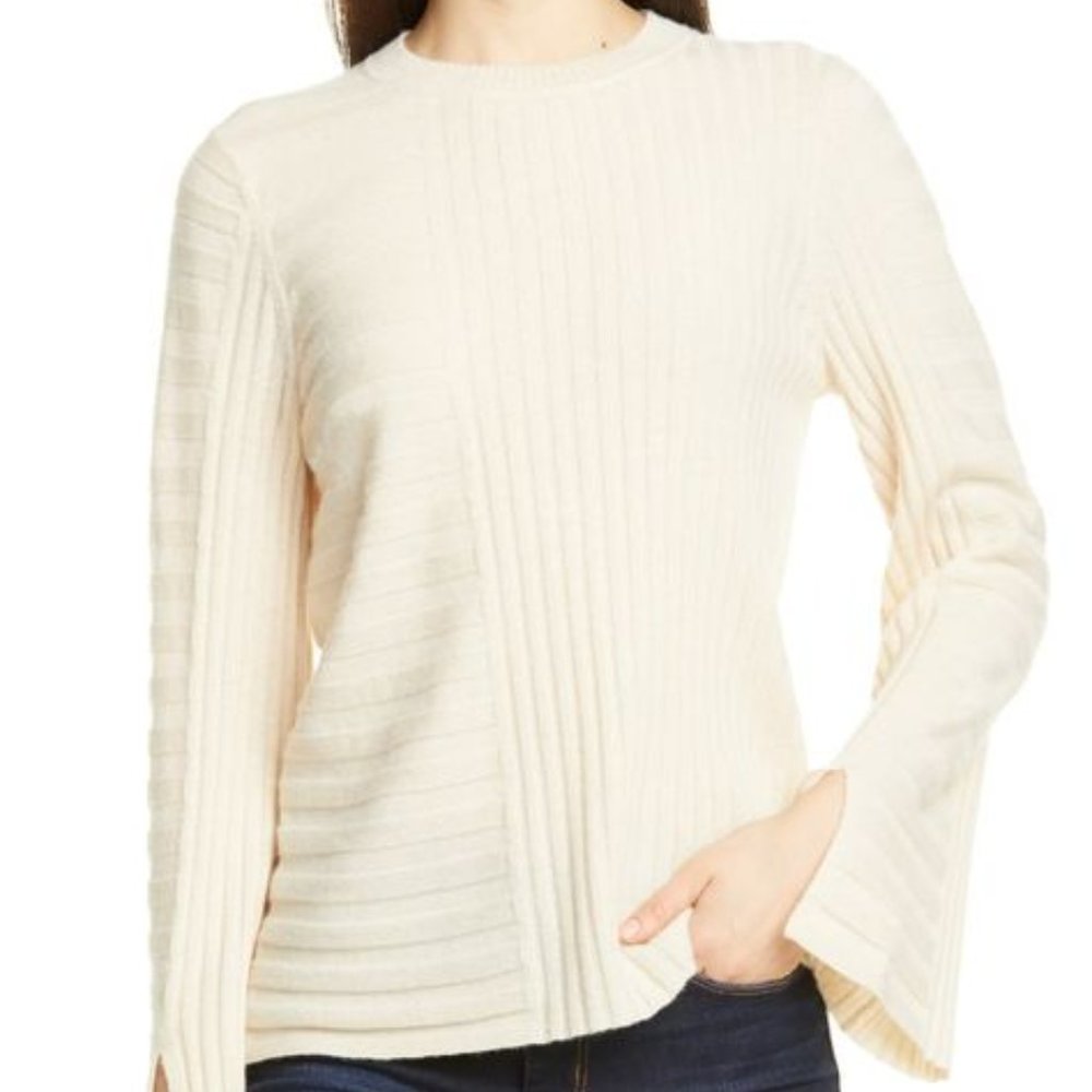 Equipment Emmaline Mixed Rib Wool & Cashmere Sweater Cream Sz XS